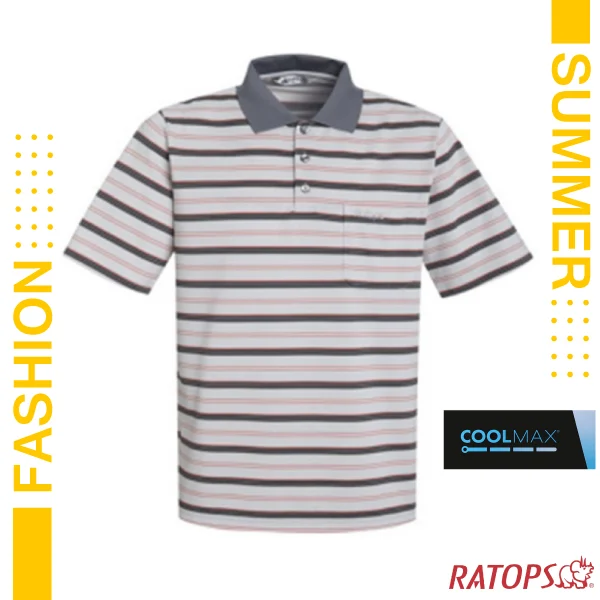 【瑞多仕-RATOPS】男款 COOLMAX 輕量透氣短袖條紋POLO衫.運動_DB8943 米灰/霧灰/黑/珊瑚紅色✿30E010
